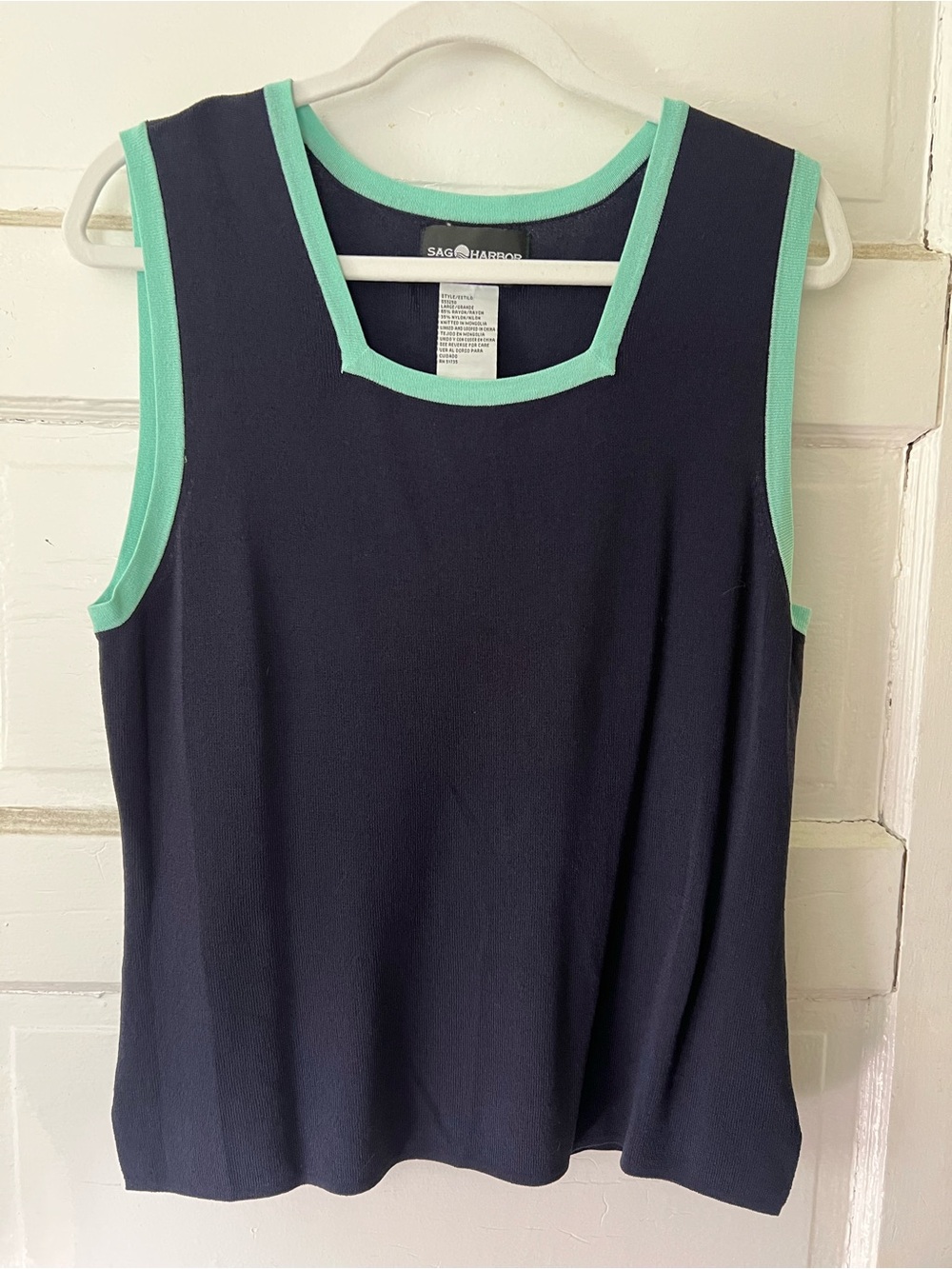 Sag Harbor Navy Sleeveless Top with Teal Trim